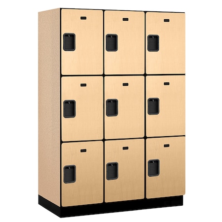 Salsbury Industries 3 Tier Designer Locker, 54"Wx76"Hx21"D, 9 Door, Maple 18-23361MAP